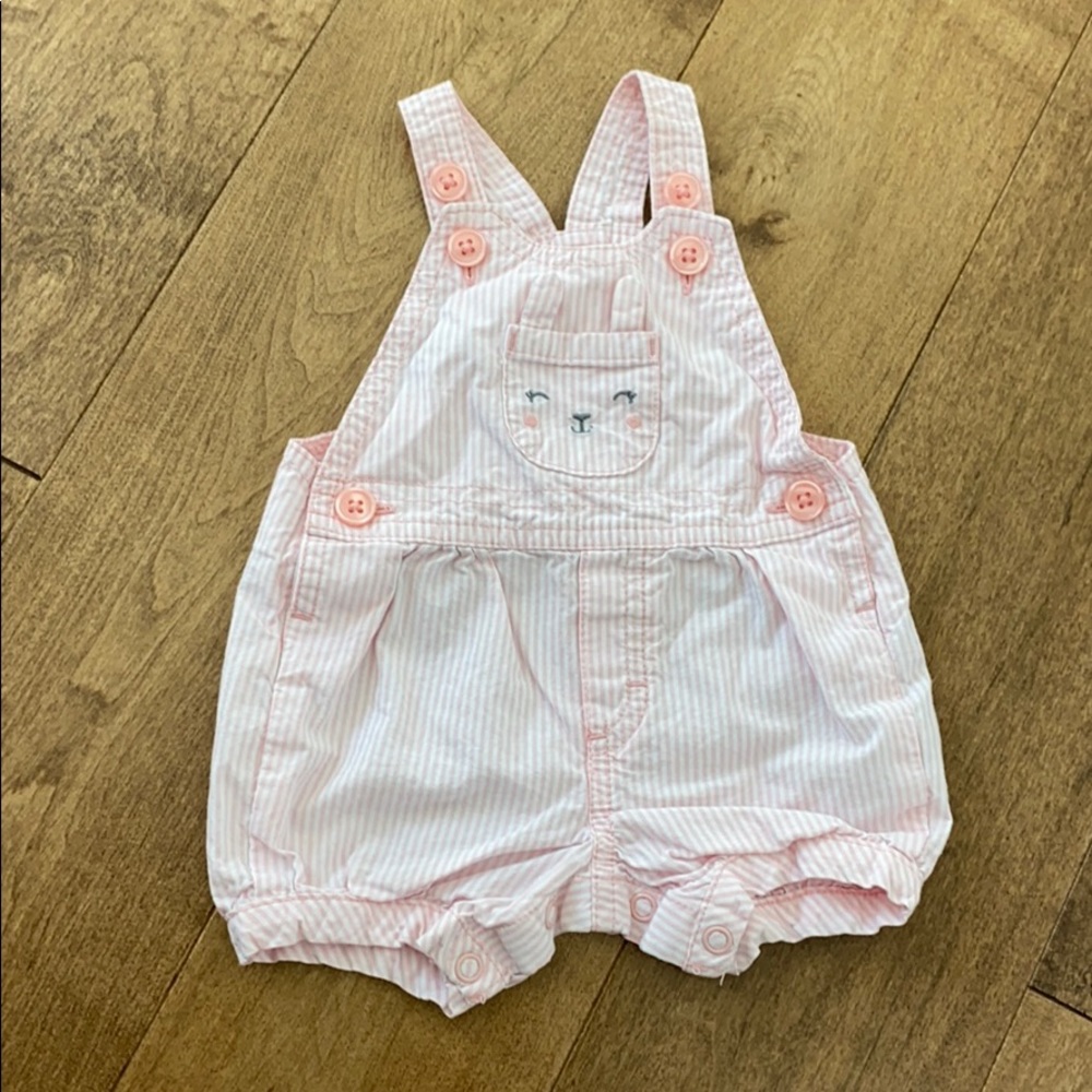 Carters NB Newborn pink and white overall short